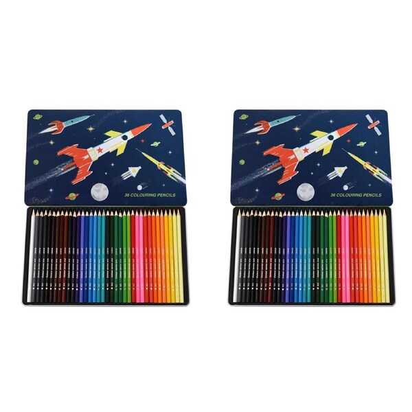 2x 36pc Rex London Colouring Pencils School Drawing Stationery 3y+ Space Age