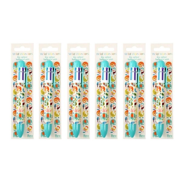 6x Rex London Six Colour Ball Pont Pen Writing School stationery Wild Wonders