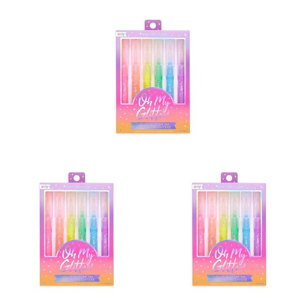 3x 6pc Ooly Kids Oh My Glitter Highlighter Marker Pen Drawing Stationery Set 6+
