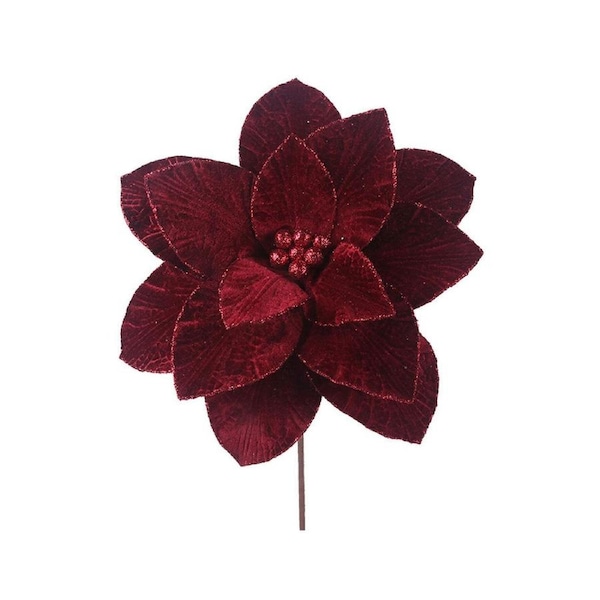Burgundy Velour Poinsettia Christmas Tree Pick 30cm