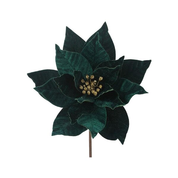 Emerald Green Velour Poinsettia Christmas Tree Pick 30cm