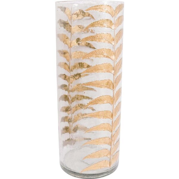 LVD Glass Round Plant/Flower Vase Container XL Gold Leaf Home Decor 15x40cm