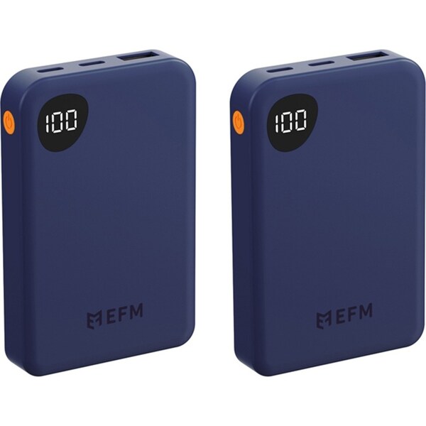 2x EFM Essential 5000mAh Power Bank Digital Display Universal Phone Charger BLU
