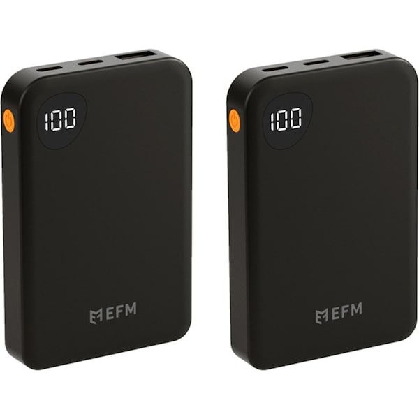 2x EFM Essential 5000mAh Power Bank Digital Display Universal Phone Charger BLK