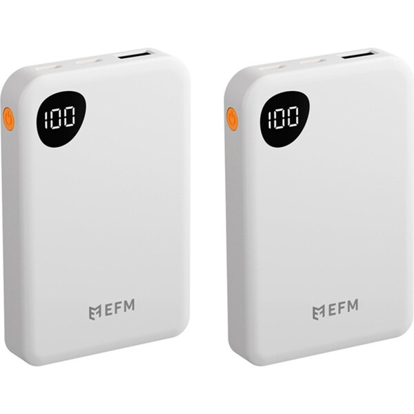 2x EFM Essential 5000mAh Power Bank Digital Display Universal Phone Charger WHT