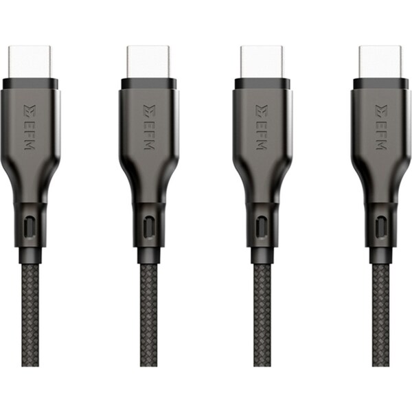 2x EFM Essential 1m USB-C Male Braided Power Cable Cord For Samsung S23+ Black