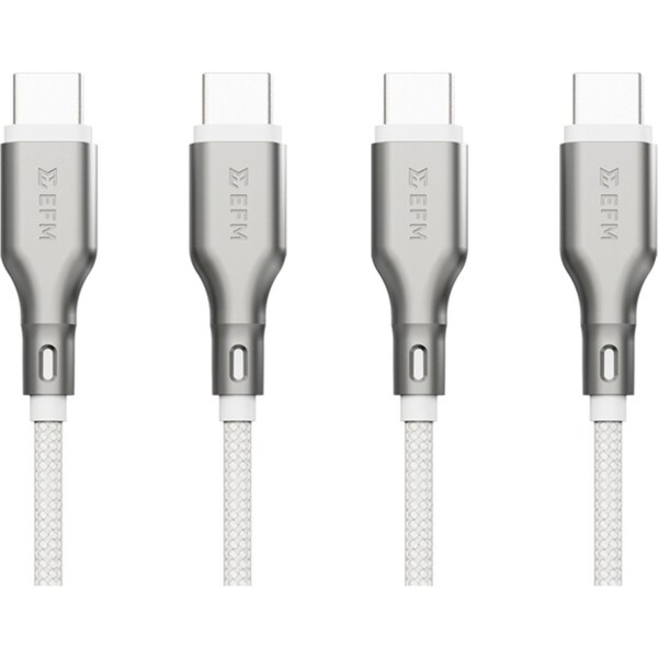 2x EFM Essential 2m USB-C Male Braided Power Cable Cord For Samsung S23+ White