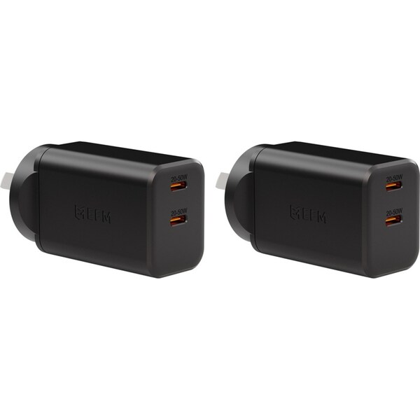 2x EFM Eco 50W Dual Port Mobile Phone Wall Charger Socket Power Adapter Black