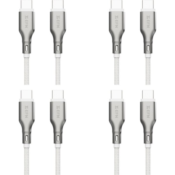 4x EFM Essential 2m USB-C Male Braided Power Cable Cord For Samsung S23+ White