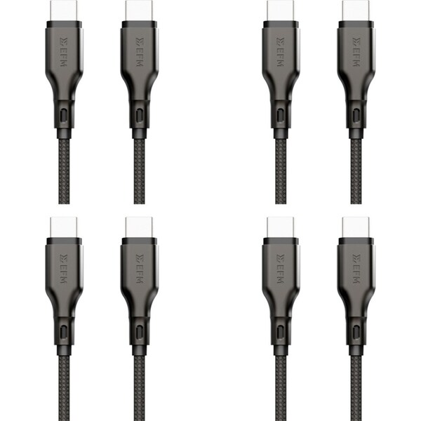 4x EFM Essential 2m USB-C Male Braided Power Cable Cord For Samsung S23+ Black