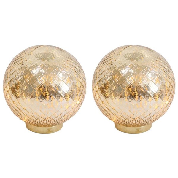 2PK LVD LED Glass Ball Small Round Home/Living Room Ornament Decor 17x17cm Gold