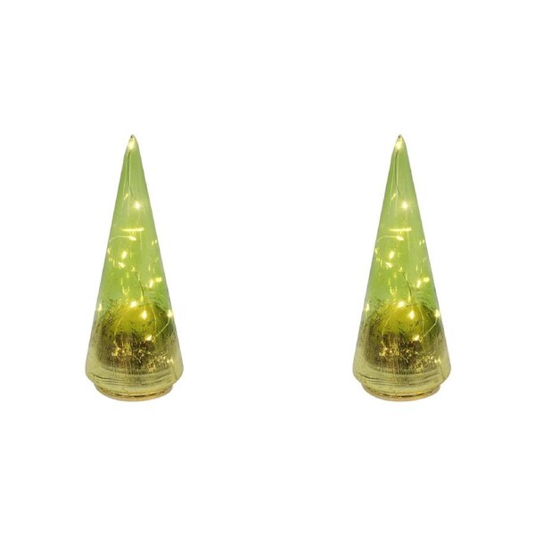 2PK LVD LED Glass Florence Tree Small Home/Office Decor Display 8x22cm Green