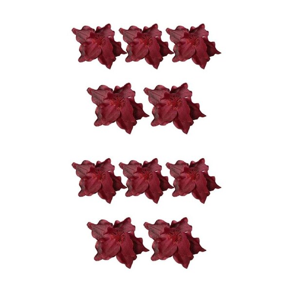 10PK LVD Plastic Velvet Flower Home/Living Room Christmas Tree Decor 25cm Ruby