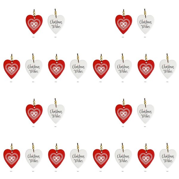 12PK LVD Ceramic Heart Christmas Folk Lace Home Hanging Display Decor 8x9cm Red