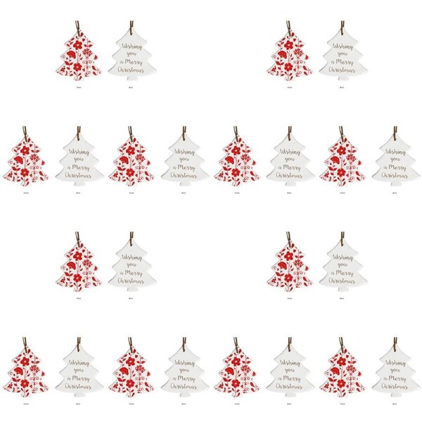 12PK LVD Tree Folk Home/Office Hanging X-mas Display Ornament Decor 8x9cm Red