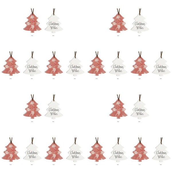 12PK LVD Tree Checkered Home/Office Hanging Christmas Ornament Decor 8x9cm Red