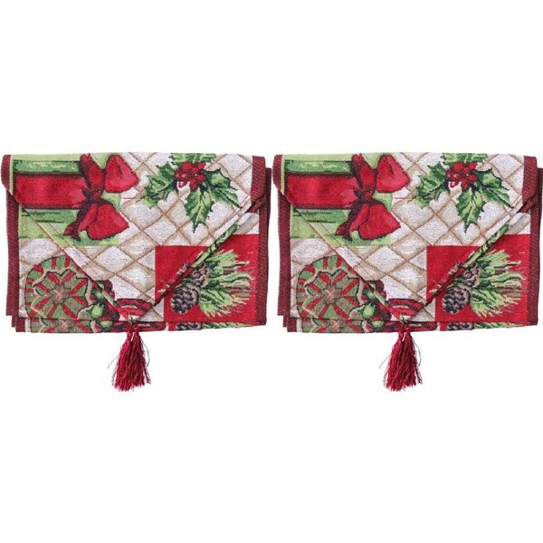 2PK LVD Polyester Vintage Christmas Table Runner Home/Kitchen Decor 34x180cm