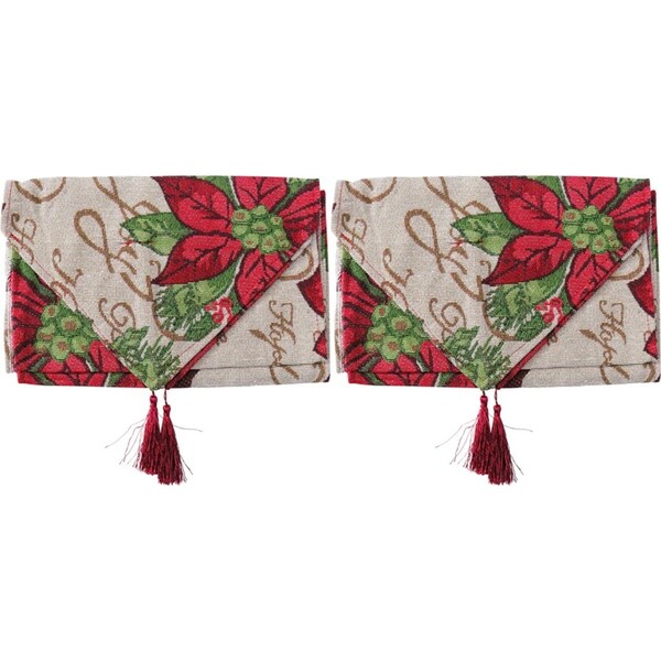 2PK LVD Polyester Table Runner Poinsettia Home/Kitchen/Tabletop Decor 34x180cm
