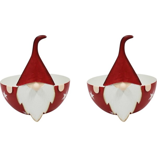 2PK LVD Metal Gnome Bowl Home/Living Room Christmas Display Decor 16x15cm Red