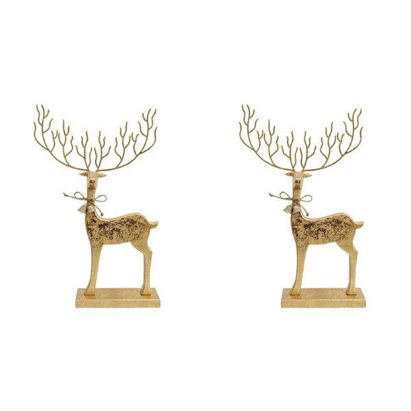 2PK LVD Wooden Mystical Reindeer Foil Home/Living Room Xmas Decor 22x37cm Gold