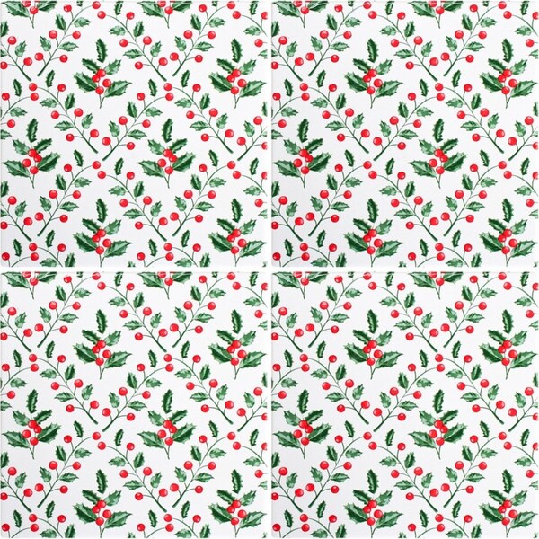 4PK LVD Ceramic Christmas Holly Trivet Home/Kitchen Xmas Display Decor 20x20cm