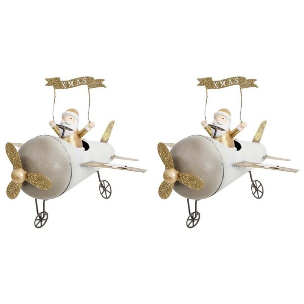 2PK LVD Metal Plane w/ Santa Home/Living Room Christmas Display Decor 19x16cm