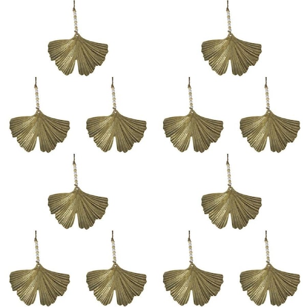 12PK LVD Metal Gingko Hanging Home/Office Christmas Display Decor 15x10cm Gold