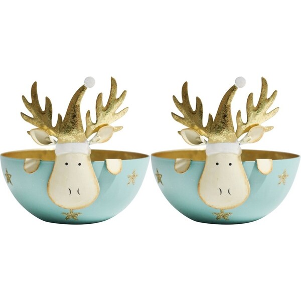 2PK LVD Metal Rudolf Bowl Large Home/Living Room Christmas Decor 15x15cm Aqua