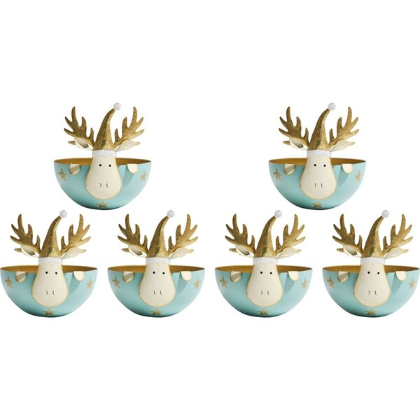 6PK LVD Metal Rudolf Bowl Small Home/Living Room Christmas Decor 11x11cm Aqua