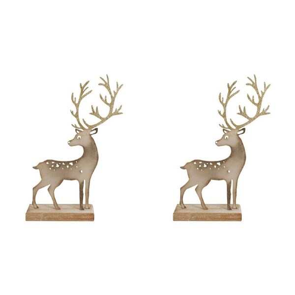 2PK LVD MDF Xmas Reindeer Small Home/Living Room/Tabletop Xmas Decor 17x27cm