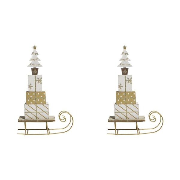 2PK LVD Metal Sleigh Xmas Present Stack Large Home/Office/Tabletop Decor 30x19cm