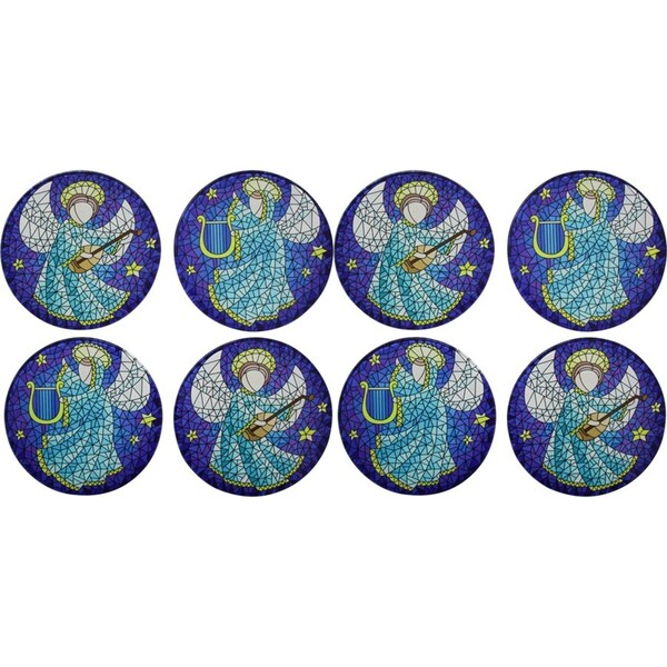 8pc LVD Tempered Glass Xmas Angels Coasters Kitchen/Bar Decor 10x10cm Blue