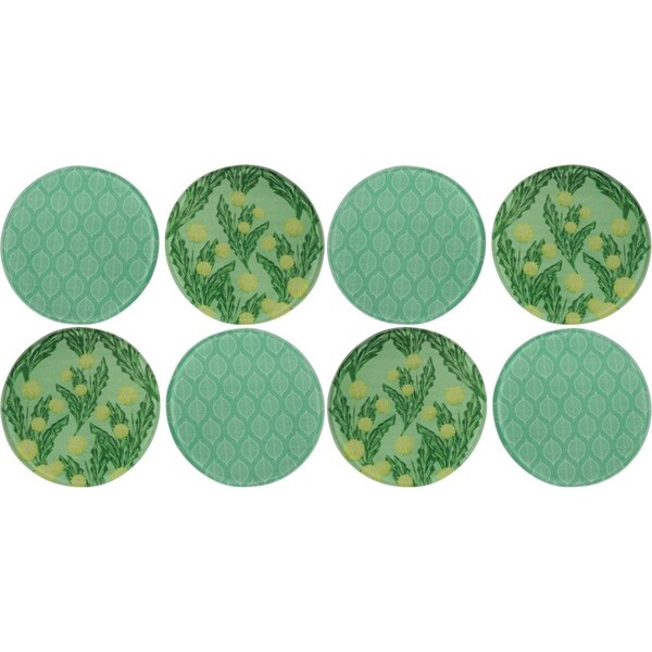 8pc LVD Tempered Glass Coasters Dandelion Home/Kitchen Decor 10x10cm Green