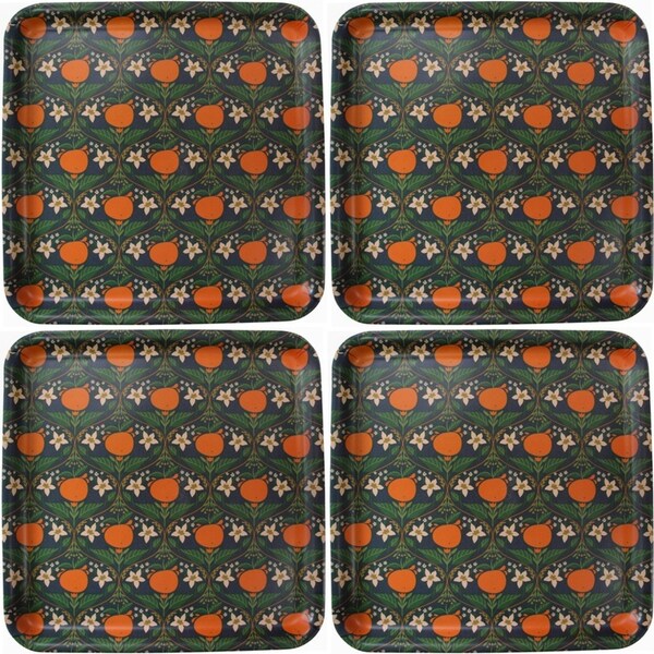 4PK LVD Melamine/Bamboo Square Tray Orange Blossom Home/Kitchen Decor 33x33cm