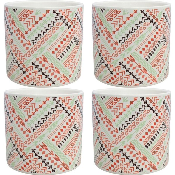 4PK LVD Ceramic Flower/Plant Pot Round Planter Arrows Home/Garden Decor 12x12cm