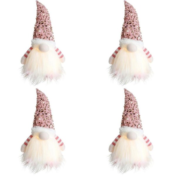 4PK LVD Polyester LED Pink Gnome Home/Living Room Xmas Display Decor 17x30cm