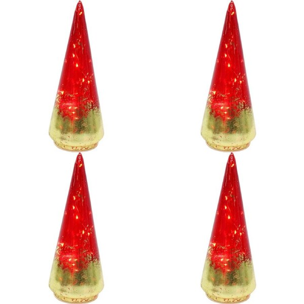 4PK LVD LED Glass Tree Ruby Small Home/Office/Table Decor Display 8x22cm Red
