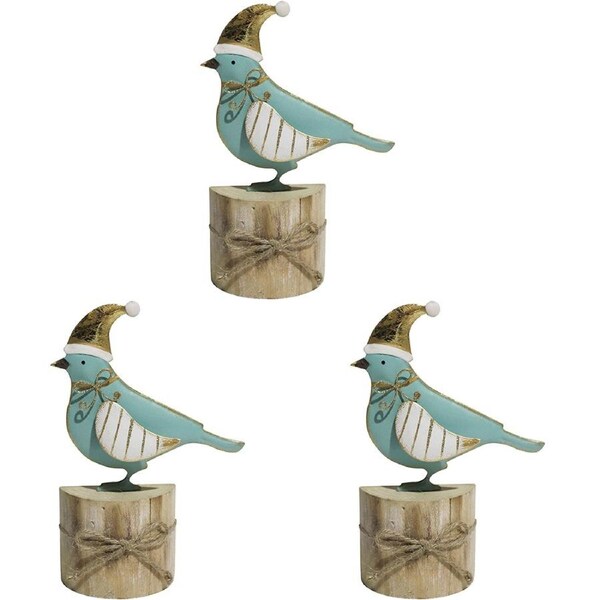 3PK LVD Metal/MDF Bird Home/Living Room/Tabletop Ornament Decor 18x13cm Aqua
