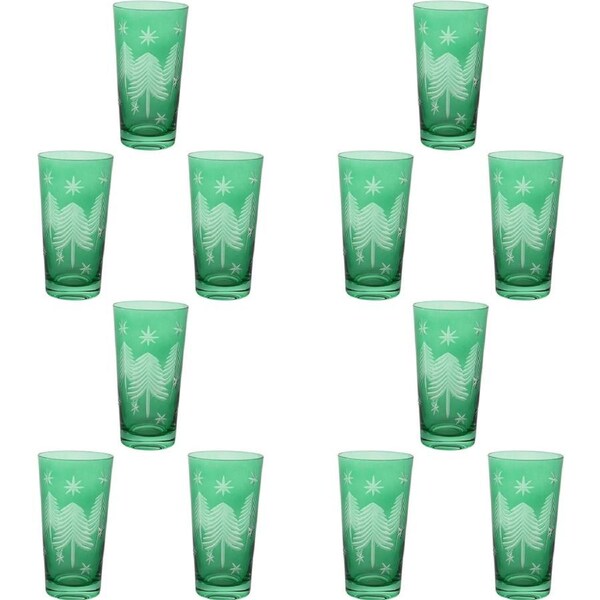 12PK LVD Glass Tall Tumbler Emerald Home/Barware Christmas Decor 9x15cm Green