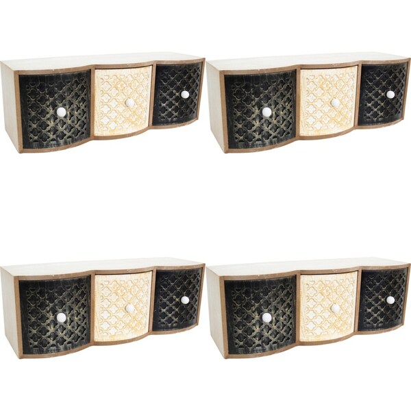 4PK LVD MDF Drawers Ornate 3 Nat Home Indoor Storage/Organiser Decor 2.5x11.5cm