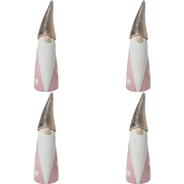 4PK LVD Ceramic Santa Gnome Large Home/Office Xmas Display Decor 6x18cm Pink