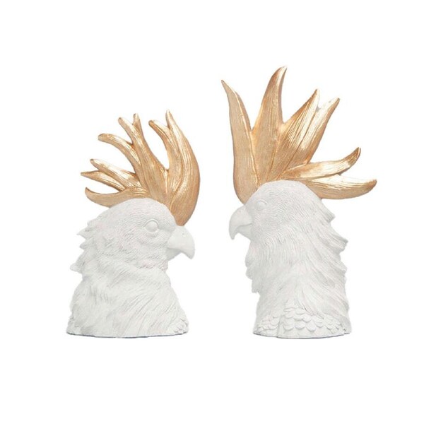 White Moose Resin Crested Cockatoo Home/Office Ornament Decor Set White/Gold