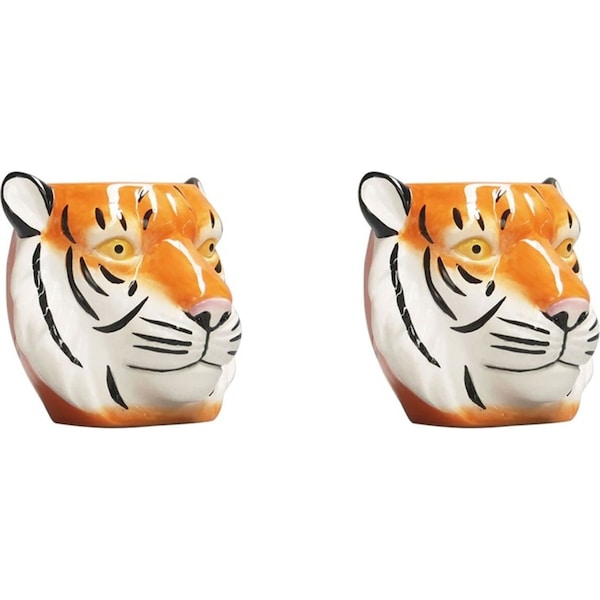 2x White Moose Ceramic Planter Pot Tiger Home/Garden Decor Container Holder