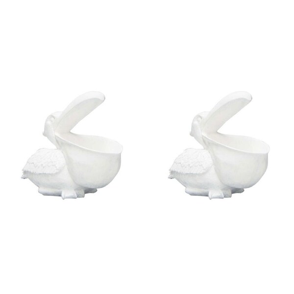 2x White Moose Resin Pelican Bowl Home/Kitchen Ornament Display Decor White