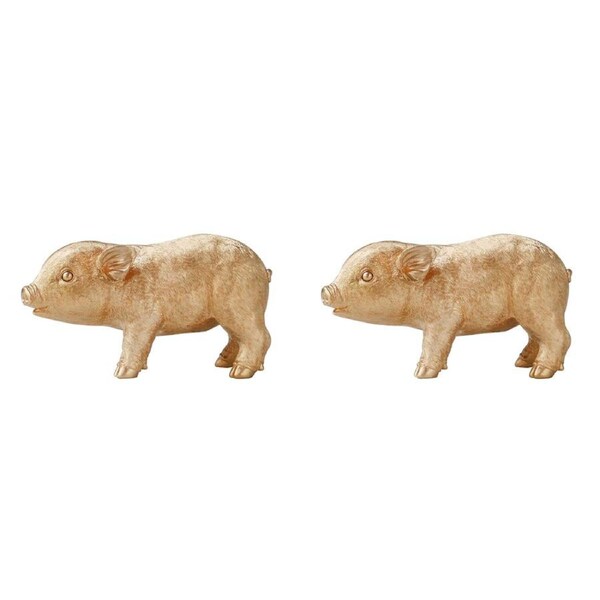 2x White Moose Resin Pig Money Saver Box Home/Room Ornament Display Decor Gold