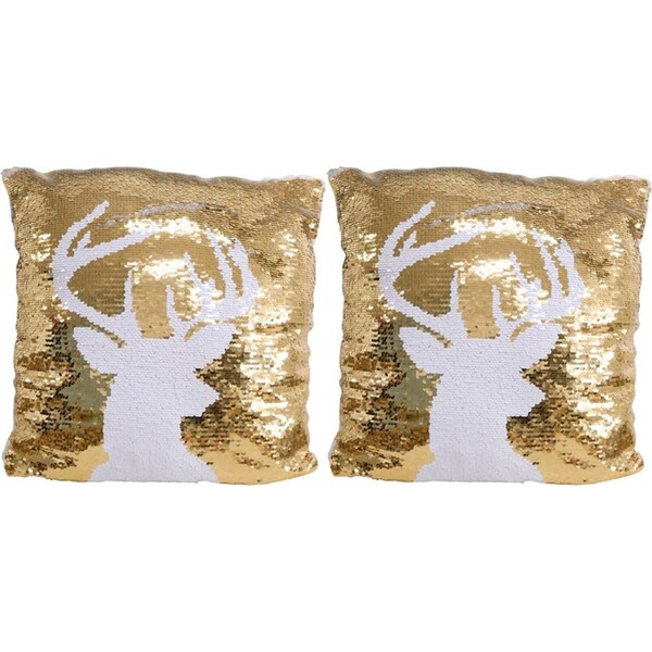 2PK LVD Deer Polyester Pillow Cushion Home/Living Room Xmas Decor 40x40cm Gold