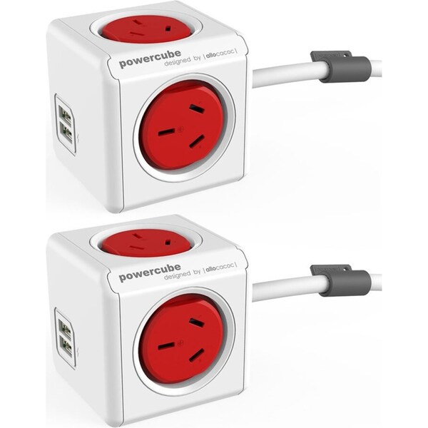 2PK PowerCube 4 Socket Mountable Power Board w/3m Cord/Dual USB Charger ...