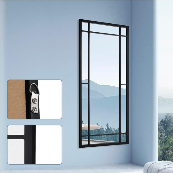 Bathroom MDF Black Frame Wall Hung Mirror Vanity Full-length Mirror 60x120CM