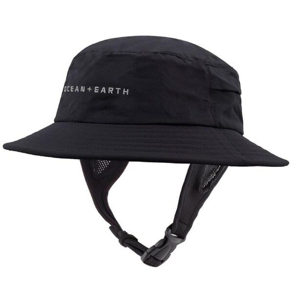 Ocean & Earth Bingin Youth 56cm Soft Peak Surf Hat with Chin Strap (Black)