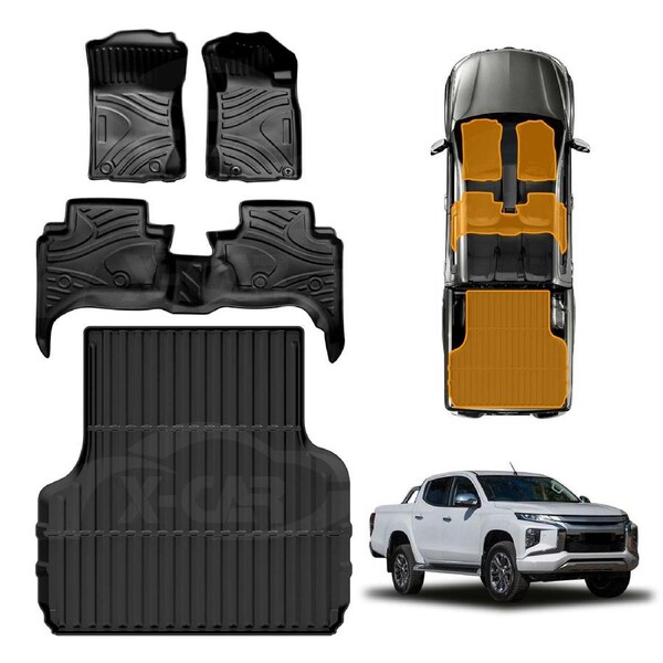 3D Car Floor Mats Tub Liner for Mitsubishi Triton MQ MR Dual Cab 2015-2024 Heavy Duty All-Weather Cargo Mats